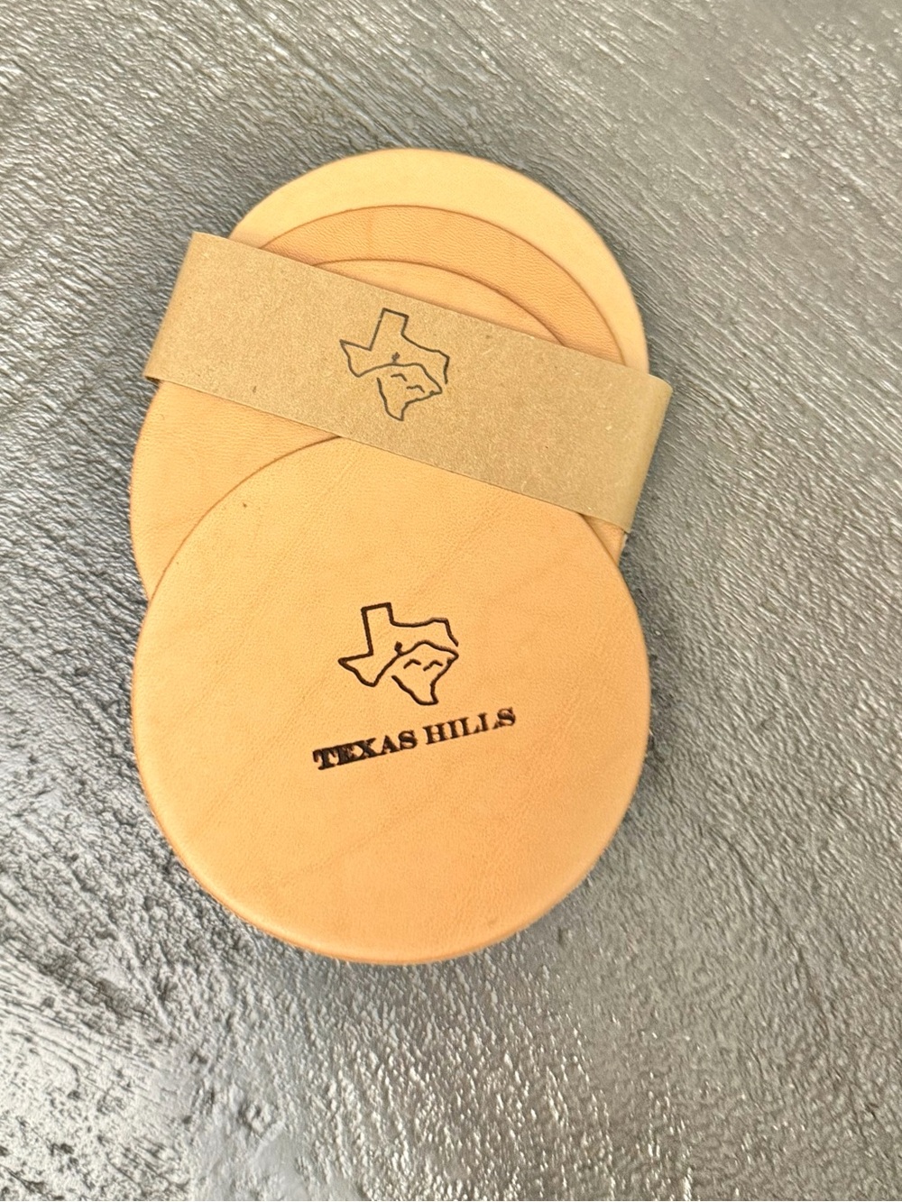 Texas Hills Coasters Texas Proud Round Texas Embossed Leather Coasters, 4 pk NWT